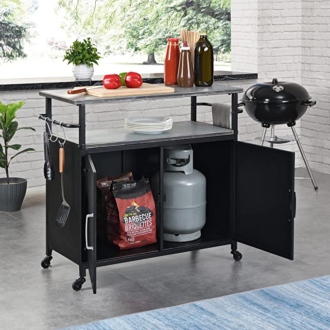 FirsTime & Co. Black Davidson Indoor Outdoor Grilling Kitchen Cart, Metal, 34.25 x 15 x 31.5 inches