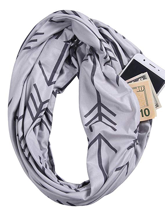 JOKHOO Infinity Scarf Wrap with Secret Hidden Zipper Pocket, Best Travel Scarfs