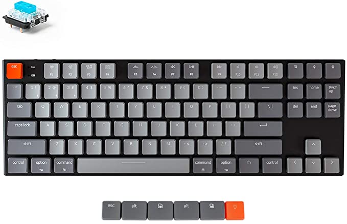 Keychron K1 Bluetooth Mechanical Keyboards,Wireless Mechanical Gaming Keyboard with Low Profile Gateron Blue Switch/White LED Backlight/USB C, 87 Keys N-Key Rollover for Mac,Windows PC Gamer-Version 4