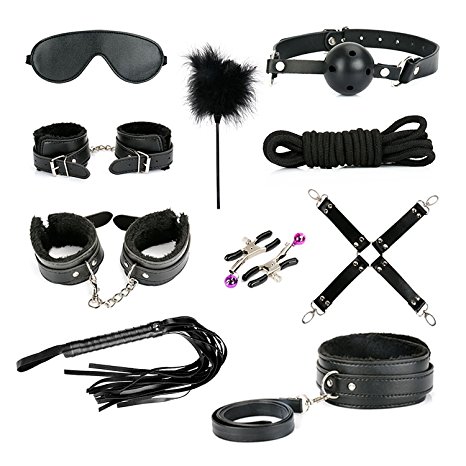 Bondage Restraint Kit, 10 Pcs Under Bed Restraint Set Love Cuffs (Black)