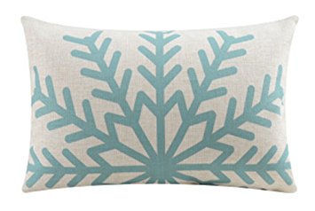 Cotton Linen Scandinavian Modern Geometric Abstract Snowflake Pattern Merry Christmas Gifts Lumbar Pillow Case Cushion Cover Decorative Rectangle 12 X 20 Inches Sofa Bedroom (Lightskyblue)