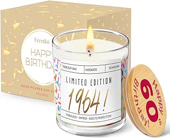 60th Birthday Gifts for Women Her 60 Birthday, Happy 60th Birthday Candle with Sprinkles, Unique 60th Bday Gifts for Sister Friend Mom Grandma Wife Coworker, Limited Edition 1964, 7oz Vanilla Soy Wax