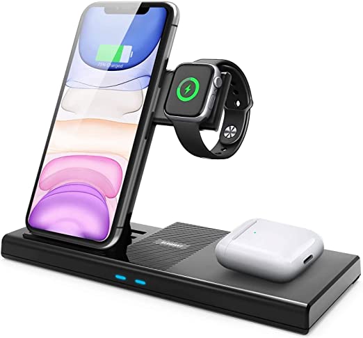 ELEGIANT Fast Wireless Charger, 4 in 1 Qi-Certified Wireless Charging Station for AirPods Pro iWatch Series 5/4/3/2/1, Wireless Charging Stand for iPhone 11 Pro/11 Pro Max/XS, Samsung Galaxy S20 etc.