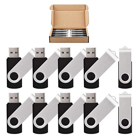 KOOTION 10pcs 64GB Flash Drive Swivel Design Fashion USB 2.0 U Stick Bulk Memory Stick 10 Pack in Black -CA