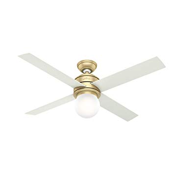 Hunter 59320 Hepburn Ceiling Fan Hunter Light with Wall Control, 52", Modern Brass