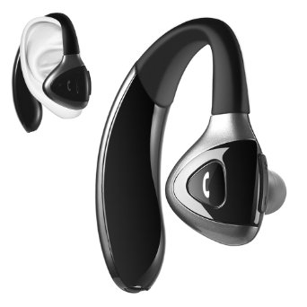 Bluetooth Headset Hands Free Earpiece with Two 140mah Replaceable Batteries Compatible with iPhone Android and Most Smartphone Black