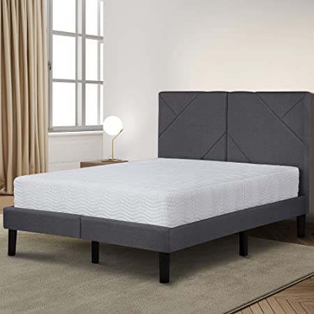 Olee Sleep Dura Metal Upholstered Premium Platform Bed Frame, Gray