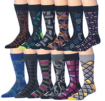 James Fiallo Men's 12 Pairs Colorful Patterned Dress Socks