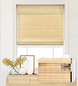 LazBlinds No Tools No Drill Cordless Bamboo Roman Shades, Privacy Window Treatment, Roll Up Bamboo Blinds for Window 41'' W x 64'' H, Natural