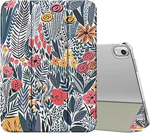 MoKo for iPad 10th Generation Case 2022, Slim Stand Hard PC Translucent Back Shell Smart Cover Case for iPad 10th Gen 10.9 inch 2022, Support Touch ID, Auto Wake/Sleep, Blue Leaf Flower