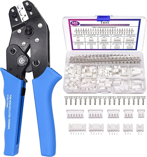 Taiss 560PCS JST Connector Kit Female Pin Head Connector Adapter Plug ,2.54mm   Dupont Crimping Tool,Dupont Crimper,JST XH Crimper for JST Pin Connector XH 2.54mm,PH2.0