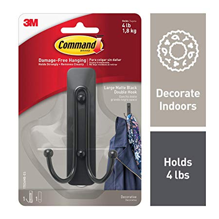 Command 17036MB-ES Wall Hooks, Large, Matte Black