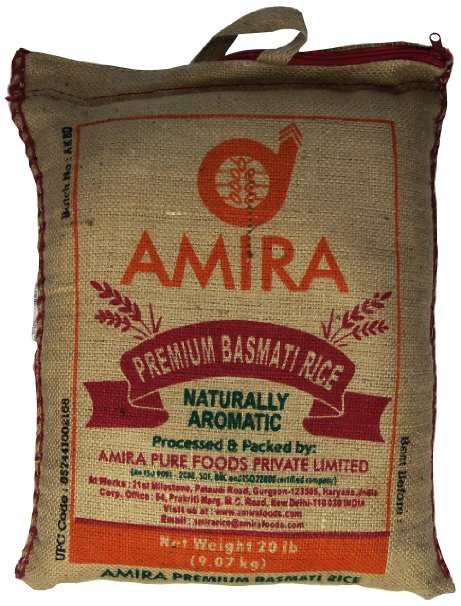 AMIRA Premium Basmati Rice Jute, 20 Pound