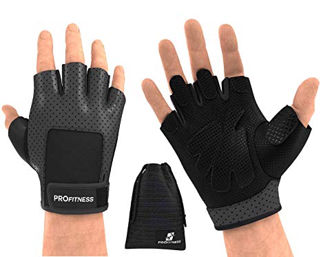 ProFitness Weight Lifting Gloves (Fingerless) Power Lifting, Cross Training, Gym Workout Wear | Padded, Breathable Comfort | Non-Slip Silicone Grip, Adjustable Wrist Strap | for Men & Wome