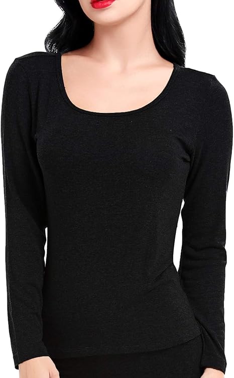 Women's Ultra Thin Scoop&Crew Neck Undershirt Long-Sleeve Thermal Underwear Shirt Top