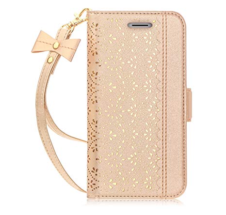 WWW iPhone Xs (5.8") 2018/iPhone X/10 2017 Case, [Luxurious Laser Flower] Wallet Folio Leather Case with [ Makeup Mirror] and [Kickstand Feature] for iPhone Xs (5.8") 2018/iPhone X/10 2017 Gold