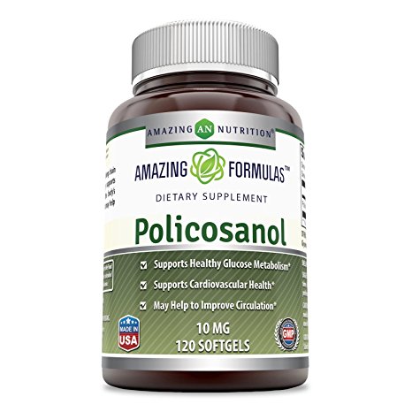 Amazing Nutrition Policosanol 10mg 120 Softgels - Supports Cardiovascular Health - Protects Serum Lipids