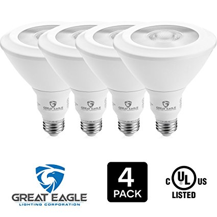 Great Eagle PAR38 LED Bulb, 18W (120W equivalent), 4000K (Cool White), 40° Beam Angle Flood Light Bulb, Dimmable, and UL-Listed. Use with Recessed Housings and Track Light Fixtures (4-pack)