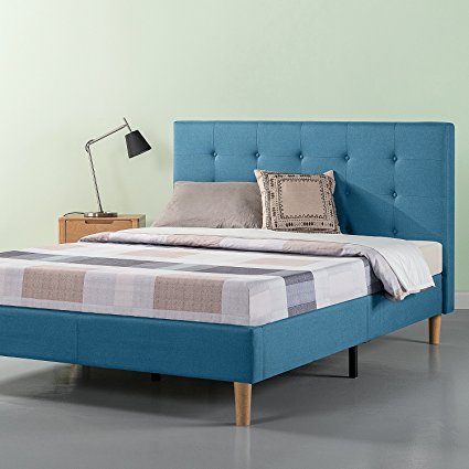 Zinus Upholstered Button Tufted Platform Bed / Strong Wood Slat Support, Riverside Blue, Queen