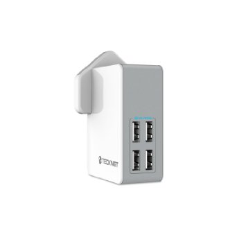TeckNet 4 Port USB Wall Charger PowerZone C3 Universal USB-C AC Power Adapter 24W/5V 4.8A With BLUETEK Smart Charging Technology For Apple iPad,iPad Mini, iPad Pro,iPhone,Samsung Galaxy,Nexus,More Mobile Phones & Tablets