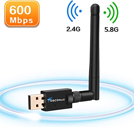 Foscomax WiFi Adapter, 600Mbps USB WiFi Dongle Dual Band 5.8GHZ/2.4GHz Wireless Network Adapter with Antenna for PC/Desktop/Laptop, Support Windows 10/8/7/Vista/XP Mac Os X 10.6-10.15, No CD Disk Needed