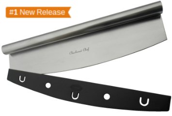 Pizza Cutter by Checkered Chef - Rocker Blade With Protective Cover  Case  Holder  Sheath Best Way To Cut Pizzas And More Heavy Duty Stainless Steel Dishwasher Safe