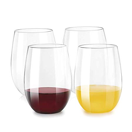 Inewex Unbreakable Plastic Stemless Wine Glasses 16 oz | Elegant Shatterproof Tritan Glassware | Durable Reusable Plastic Indoor/Outdoor Cups | Dishwasher Safe - Set of 4