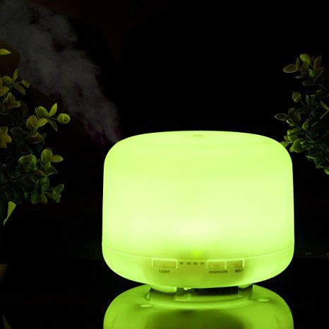 TUPELO® 500ml Essential Oil Diffuser, Cool Mist Ultrasonic Humidifier,4 Timer Settings,7 Color LED Changes-Waterless Auto off for Large room,Spa,Baby Room,Bedroom