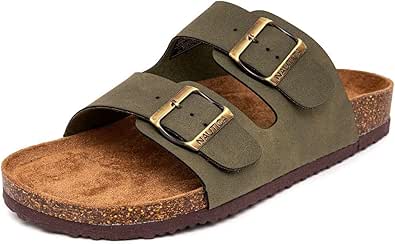 Nautica Men's Sandals - Casual Slides with 2 Adjustable Buckle Straps and Cork Footbed for Ultimate Comfort and Style