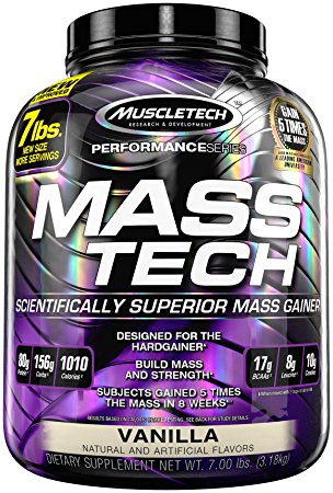 MuscleTech Mass Tech, Scientifically Superior Weight Gain Formula, Vanilla, 7 lbs (3.18kg)