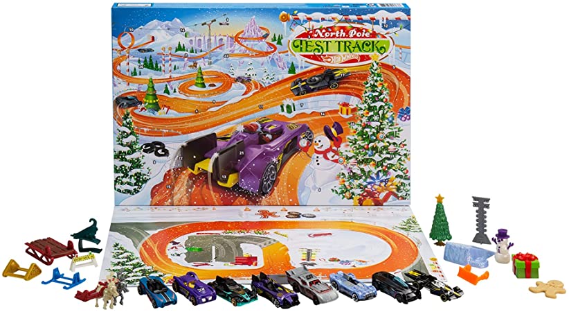 Hot Wheels 2021 Advent Calendar with 24 Surprises That Include 8 1:64 Scale Vehicles & Other Cool Accessories, Plus a Play Pane Mat, for Collectors & Kids 3 Years Old & Up