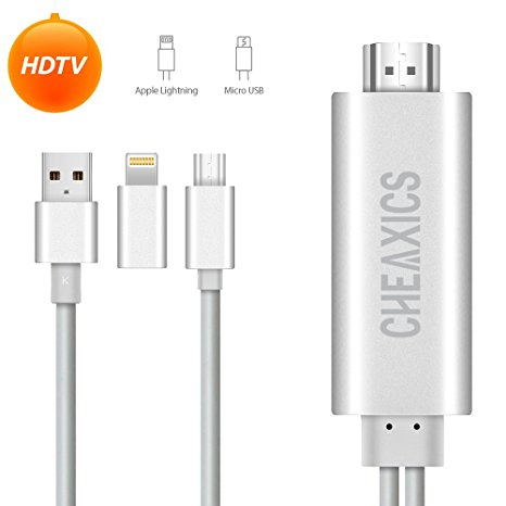 Lightning to HDMI,Iphone to HDMI,Micro USB to HDMI Cable, Iphone to TV Adapter High-Speed 1080P HDTV Cable Adapter for IPhone7/7Plus/6/6Plus, iPad, Samsung (Silver)