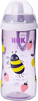 NUK First Choice Kiddy Cup Toddler Cup | 12 Months  | 300 ml | Leak Proof with Tough Spout | BPA-Free | Bee (Purple)