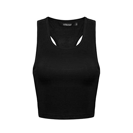 OThread & Co. Women's Basic Crop Tops Stretchy Casual Scoop Neck Racerback Sports Crop Tank Top