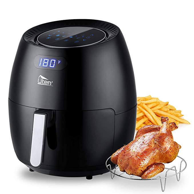 Uten Air Fryer 6.9QT, Electric Stainless Steel Air Fryers Oven Oilless Cooker, 8 Cooking Preset, Instant Temp/Time Control, LED Digital Touchscreen, 2-Year Warranty - Black