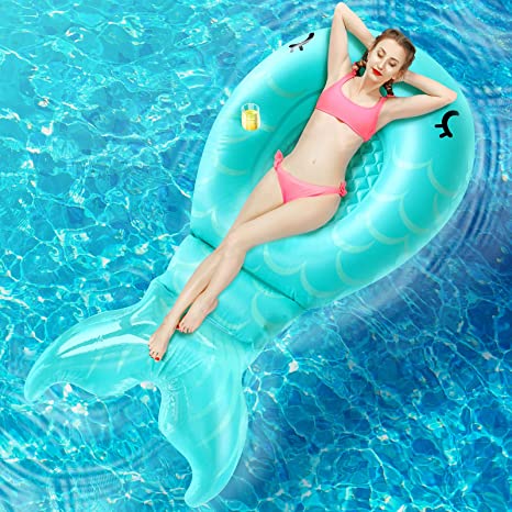 Inflatable Mermaid Pool Float Floatie - 86.6”×45.3”×17.7” Giant Pool Raft Blow Up for Kids Adults Women, Summer Fun Water Toy for Parties in Swimming Pools & Beach