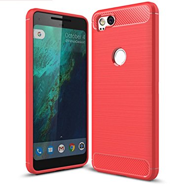 Google Pixel 2 Case,Pixel2 case - Suensan TPU Shock Absorption Technology Raised Bezels Protective Case Cover for Google Pixel2 phone (TPU Red)