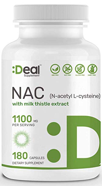 Deal Supplement N-Acetyl L-Cysteine (NAC) with Milk Thistle Extract, 1100mg per Serving, 180 Capsules, Non-GMO, Made in USA