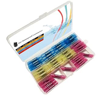 100 Pieces of Heat shrinkable Butt Connector kit, (A.W.G 22-16 red 40 pcs, 16-14 Blue 40 pcs, 12-10 Yellow 20 pcs), Butt Joint, for Automobile Crimping terminals, Electric Boats