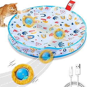 Potaroma Interactive Cat Toys, Fast Rolling Ball in Play Mat, Automatic Motion Activated Moving Ball Hide and Seek Game for Indoor Exercise Kicker, 28 Inch Play Mat