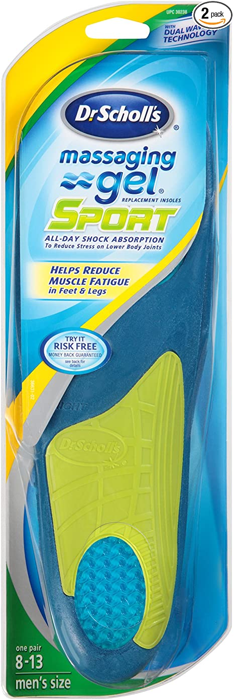 Dr. Scholl's Massaging Gel Sport Insoles, Men's Size 8-13, 1-Pair Packages (Pack of 2)