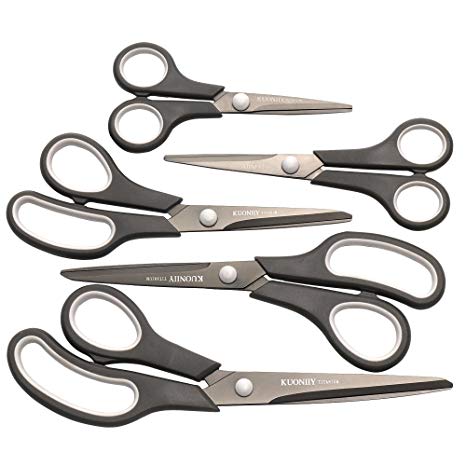 KUONIIY Scissors Set of 5 Soft Comfort-Grip Handles Sharp Titanium Blades