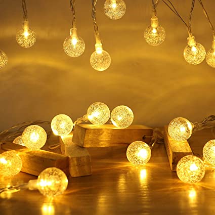 ECOWHO LED String Lights Battery Operated, 40 LED 15FT 8 Modes Waterproof Globe Crystal Ball Outdoor String Lights for Bedroom, Patio, Christmas, Wedding, Party(Warm White)
