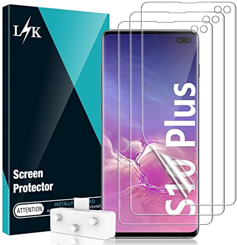 LϟK 3 Pack Screen Protector for Samsung Galaxy S10 Plus, HD Clear Flexible Not Glass [Bubble-Free] [No Lifted Edges] [Easy Installation Locator] [Ultrasonic Fingerprint Compatible] TPU Protective Film