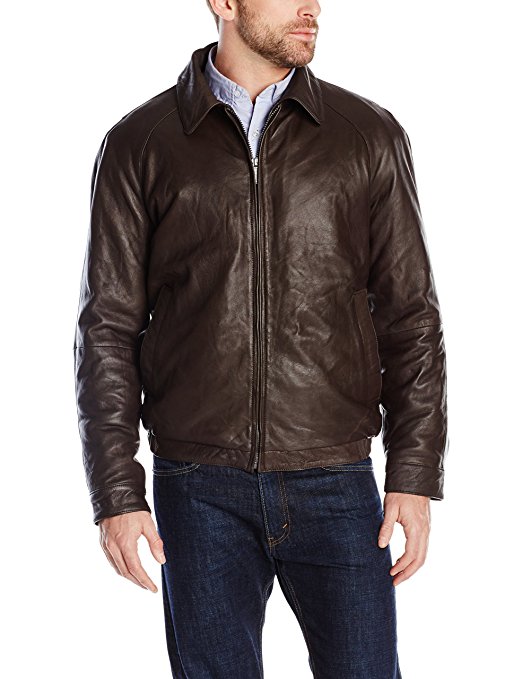 Nautica Men's Lambskin Leather Bomber Jacket