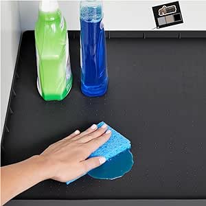 Gorilla Grip Waterproof Silicone Under Sink Mat with Raised Lip for Kitchen and Bathroom, 46 x 22 in, Cabinet Shelf Liner Stay in Place Mats Dishwasher Safe Drawer Liner, Organizer Tray, Black