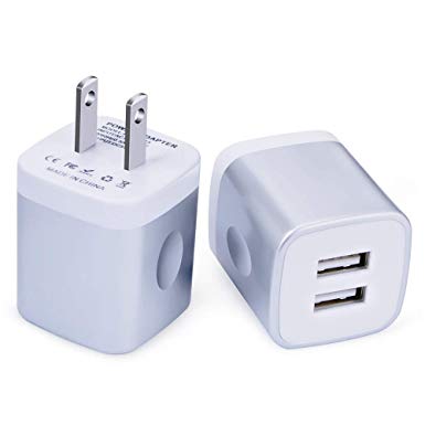 FiveBox 2Pack Dual Port USB Wall Charger Brick Plug 2.1A Charging Base Block USB Charger Cube Box Compatible iPhone Xs Max/XR/X/8/7/6/6s, iPad, Samsung S9 S8 S7 S6 Note 9 8, Android, LG, HTC, Phone