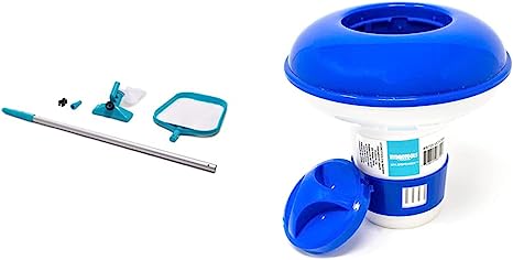 Intex Basic Pool Maintenance Kit for Above Ground Pools & HYDROTOOLS by SWIMLINE Mini Chemical Dispenser for Spas and Personal Pools| Compatible with Bromine & Chlorine, Supports 1’’ Tablets