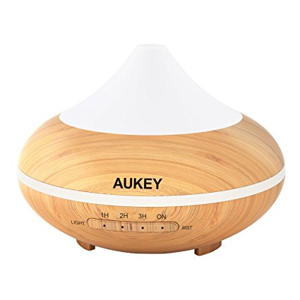 AUKEY Essential Oil Diffuser 200ml Electronic Aromatherapy Humidifier with Color Changing Lights and Auto Shut-off Function, Light Brown