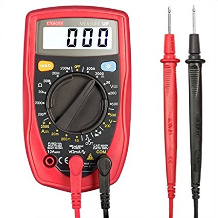 Etekcity Clamp Multimeter Measuring DC Current AC/DC Voltage Ohmmeter Amp Multimeter Voltmeter Diode and Continuity Test for Household Electrical and Automotive,Backlight LCD Display(Red)